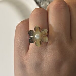 Flower Ring with Pearl Center